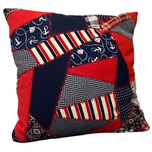 Handmade patchwork decorative Americana/Nautical theme throw pillow- NEW